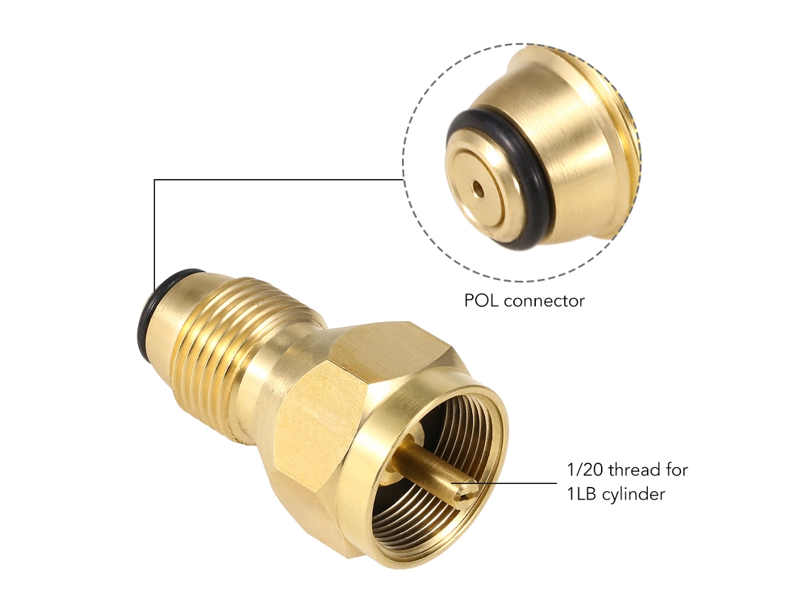 Adaptador De Recarga De Propano Pol De Latón Para Cilindros Pequeños De 1 Libra Con Válvula Reguladora De Seguridad.