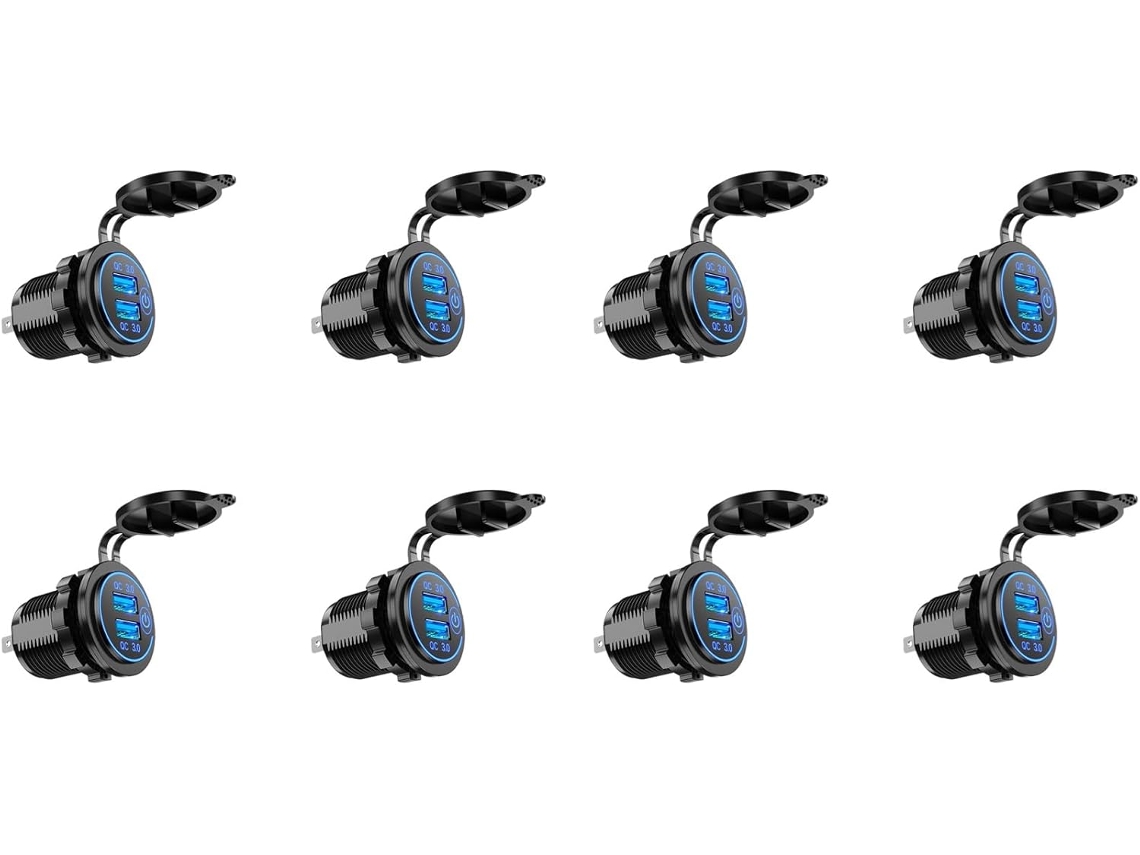 Cargador De Coche 8x Charge 3.0 Dual Usb 12v 36w Con Interruptor Para Barco, Motocicleta, Camión