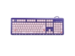 Teclado USB con cable, ultrafino y silencioso, en color morado y rosa.