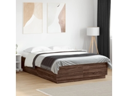 Estructura Cama Con Luces Led Madera Marrón Roble 120x200 Cm