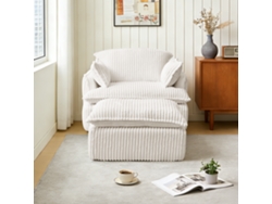 Sillón reclinable con reposapiés, tejido suave, convertible para espacios pequeños, 115x89x77 cm, beige.