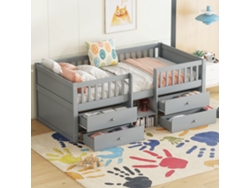 Cama Infantil 90x200cm De Madera Maciza - Con 4 Cajones - Gris (colchón No Incluido)