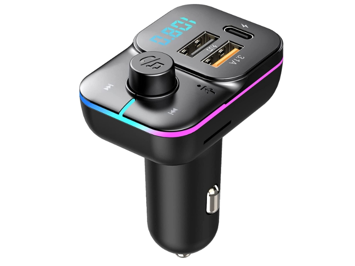 Adaptador Bluetooth para Coche Radio para Coche Transmisor Fm Bluetooth Transmisor Bluetooth para Coche Pd Qc Carga Rápida Bluetooth 5.0 Negro YEMAESRE