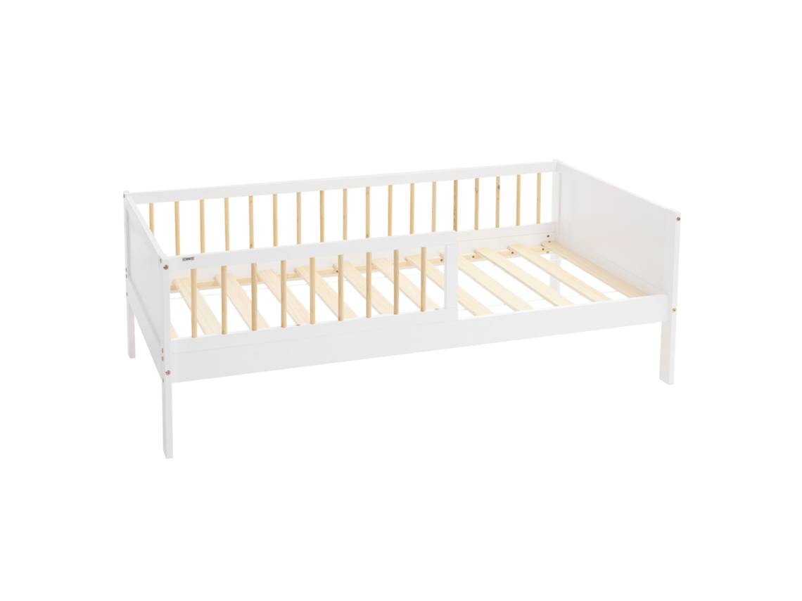 Cama infantil ML-Design 80x160cm color blanca-beige con protección anticaída somier
