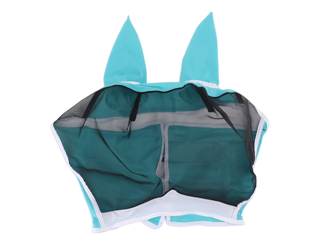 Máscara antiinsectos para caballos, malla elástica, protección UV, azul, talla S, 42x35cm