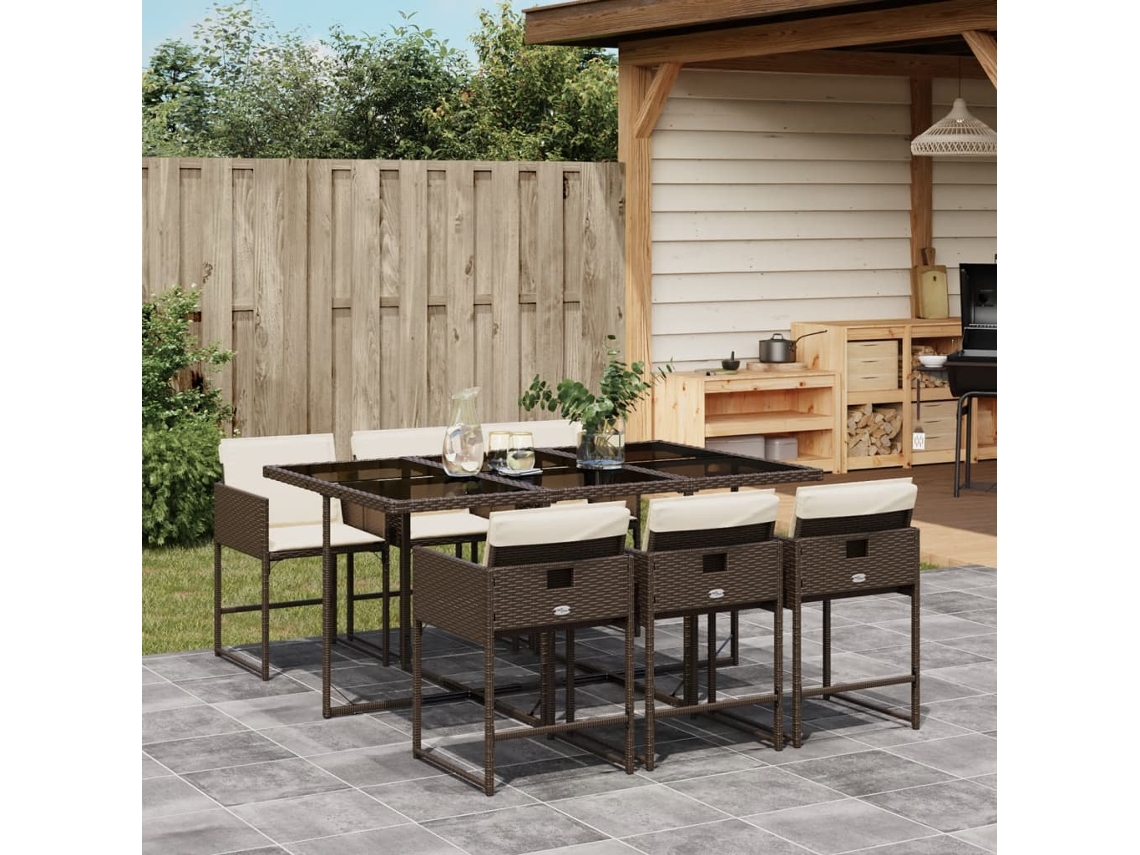 Juego de comedor de jardín de 7 piezas con cojines de mimbre marrón de DKD Home Decor