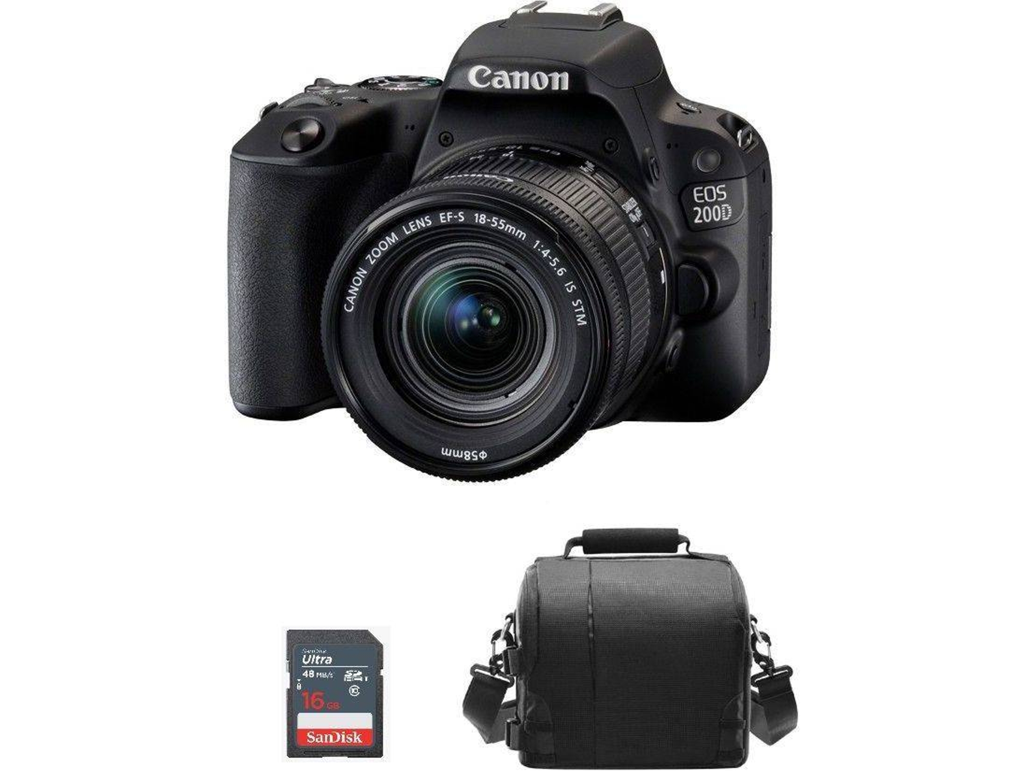 Kit Cámara Réflex CANON EOS 200D EF-S 18-55mm F4-5.6 IS STM + bolsa + 16 GB