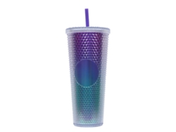 Vaso de plástico de 710 ml con tapa y pajita, vaso de agua transparente con degradado láser reutilizable JEIIBRZUI