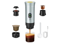 Cafetera espresso portátil, compatible con 3 funciones de preparación, color plata.