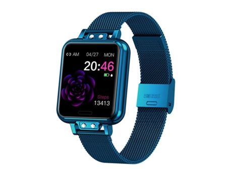 Smartwatch Pantalla de color azul de la presión arterial del ritmo cardíaco de moda del acero inoxidable