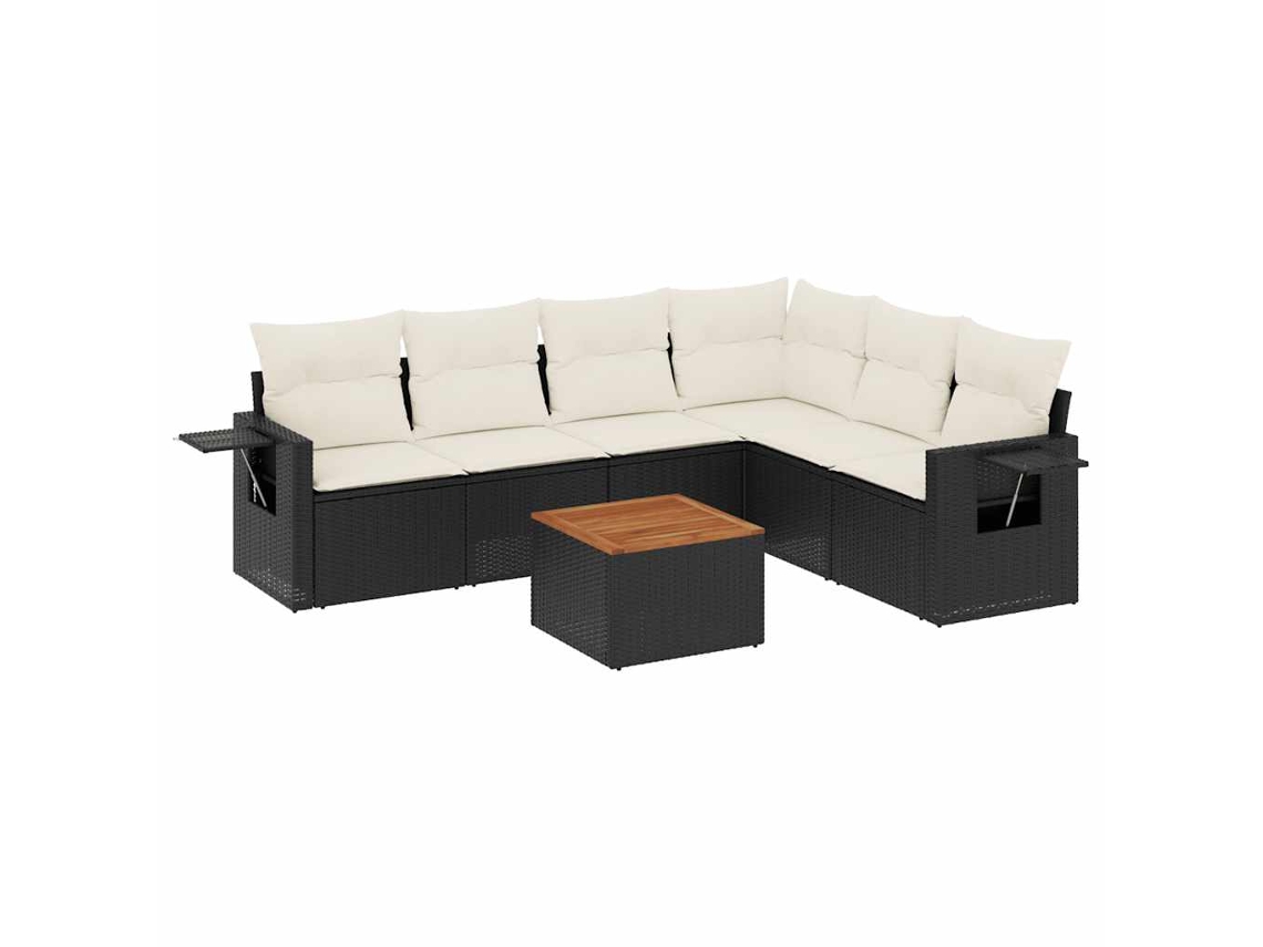 Maison Exclusive - Set De Comedor De Jardín 7 Pzas Y Cojines Ratán Sintético Negro