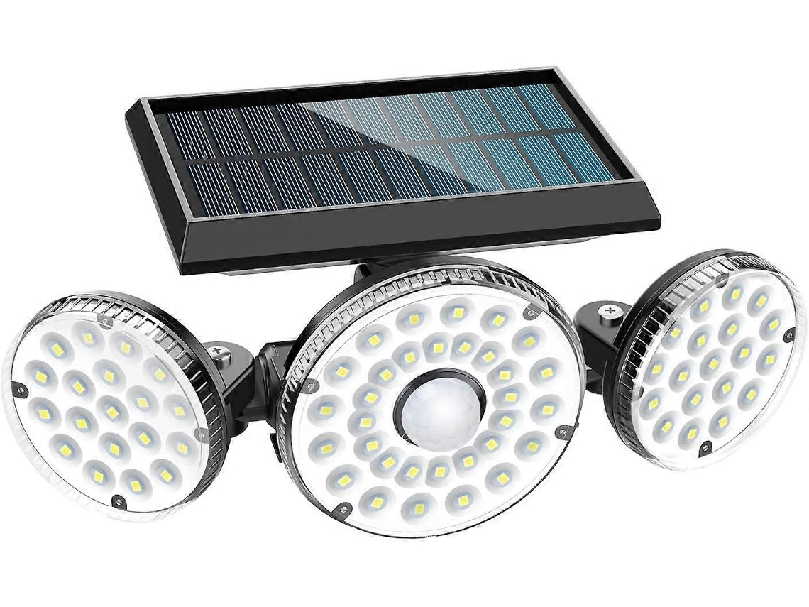Lámpara solar de exterior con 70 LED, sensor de movimiento, clasificación IP65, rotación de 360°.