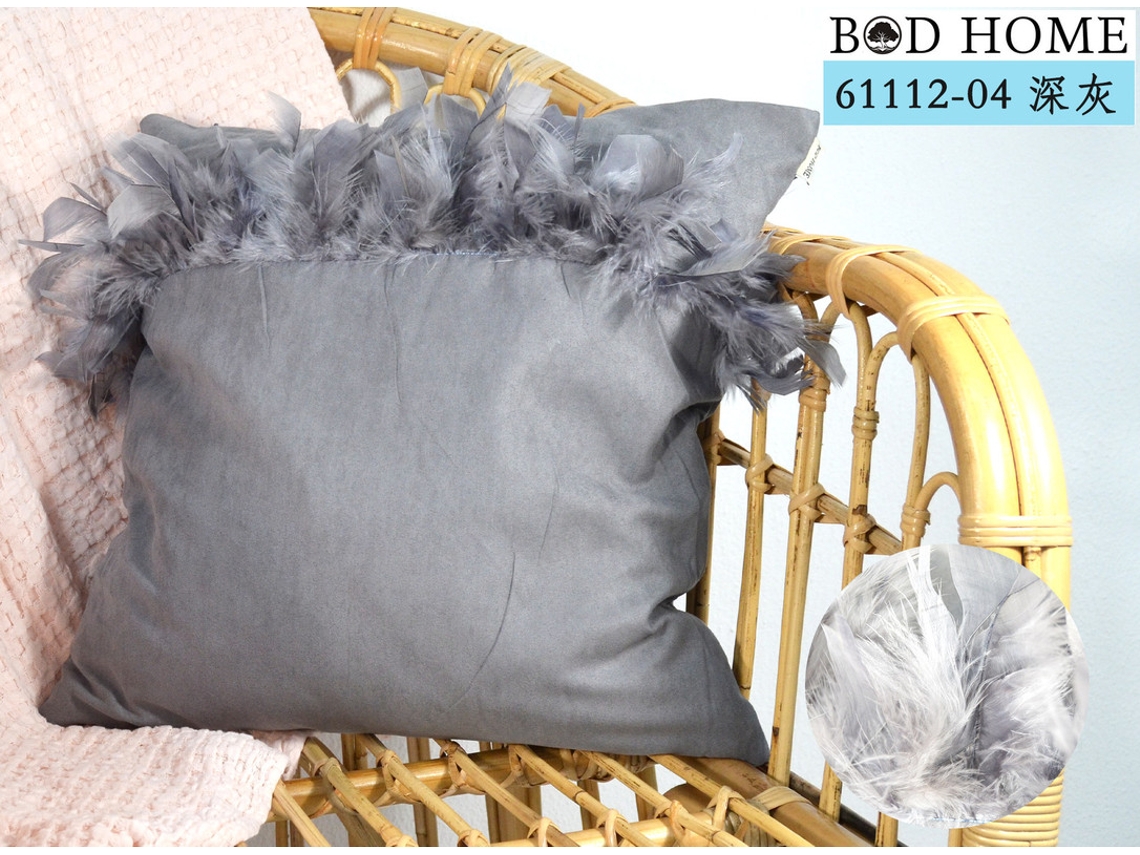 Almofada Lisa Com Peñas Cinzo Oscuro 45*45cm BOD HOME