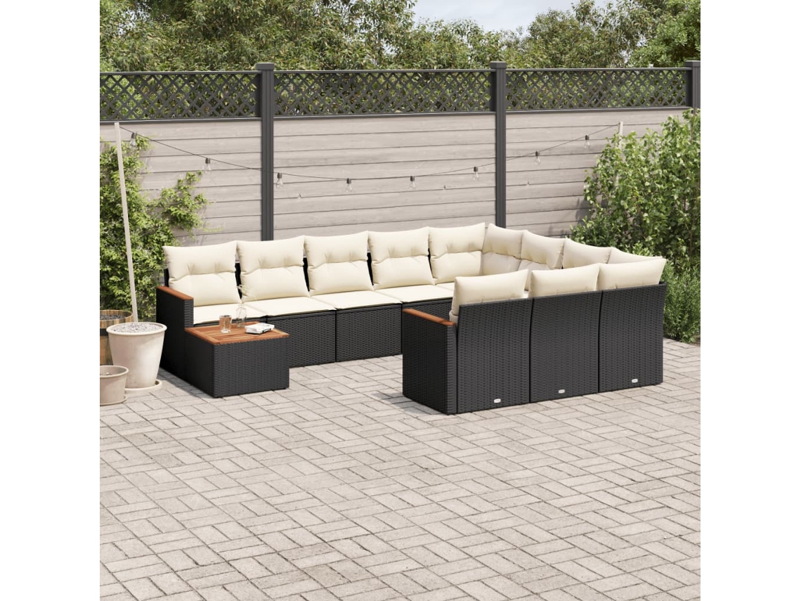 Conjunto de sofá de jardín de 11 piezas con cojines de mimbre sintético negro de DKD Home Decor
