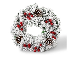 KOFIHETY Exquisita corona navideña artificial, mini corona navideña con lazo rojo y piña para uso en interiores y exteriores, cálida atmósfera navideña para de