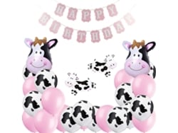 Ats-banner Y Globos De Cumpleaños De Bebé Vaca Rosa Decoraciones Reutilizables Para Fiesta De Baby Shower