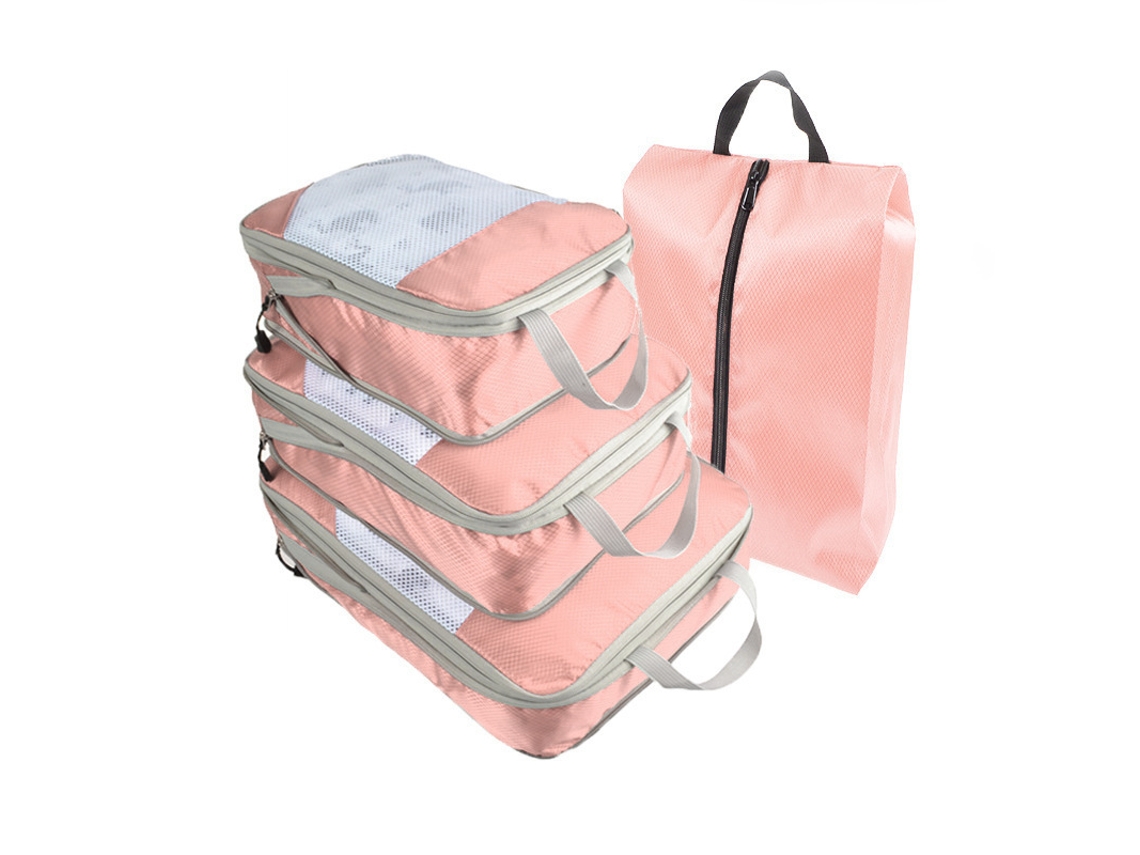 Juego De 4 Piezas, Organizadores De Equipaje De Viaje De Malla Expandible Para Ropa, Ropa Interior CHRUI Pink