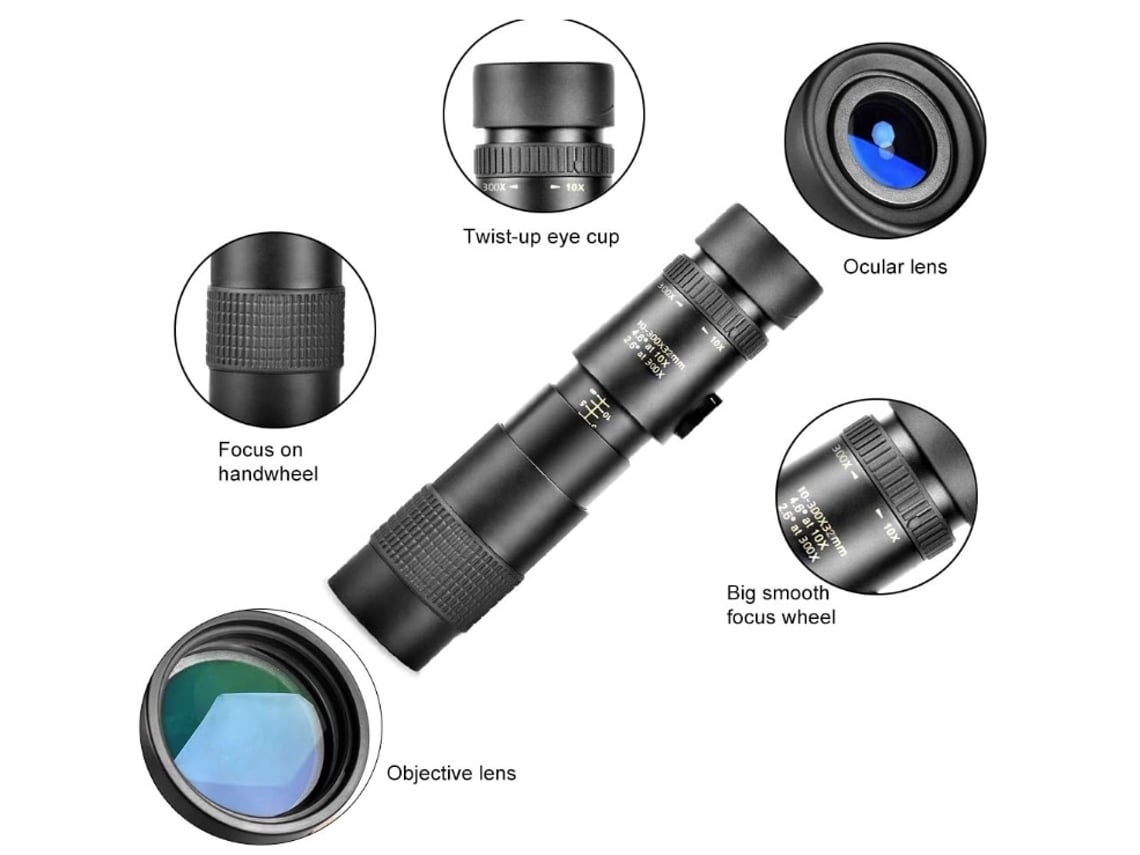 Kits de monoculares 4k de 10,300 x 40 mm, de alta potencia, para adultos y niños, con trípode y zoom para smartphone, color negro Gusshious