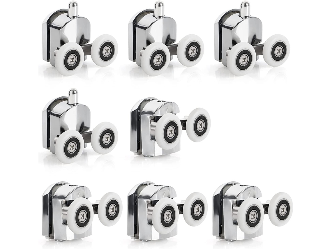 Ruedas para mampara de ducha de aleación de zinc, diámetro 23 mm, con tornillos y antichoque, 4 superiores y 4 inferiores.
