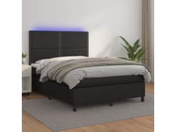 Cama Box Spring Colchón Y Led Cuero Sintético Negro 140x190 Cm