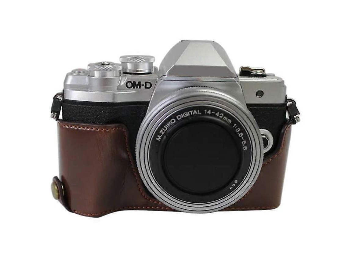 Estuche de cuero sintético compatible con cámara Olympus OM DE M10 Mark III con apertura inferior para batería