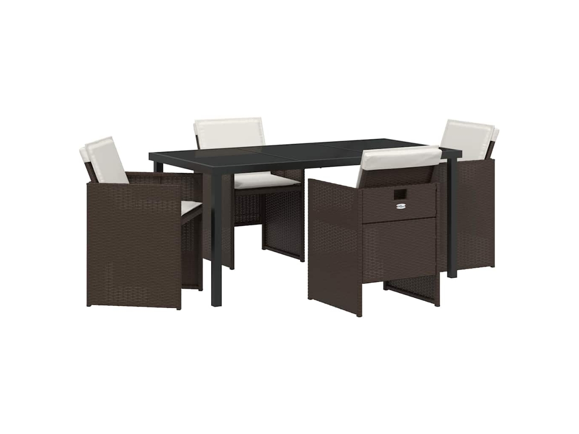 Conjunto De Comedor De Jardín 5 Uds | Mueble De Jardín Marrón Ratán Sintético