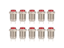 10 Interruptores Pulsadores Metálicos Rojos Impermeables De 12 Mm, 2 A/250 Vca, 2 Pines.