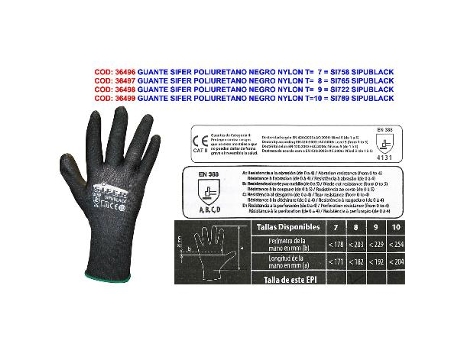 Guante sifer poliuretano negro nylon t 10 si789 sipublack (caja 12 unidades)