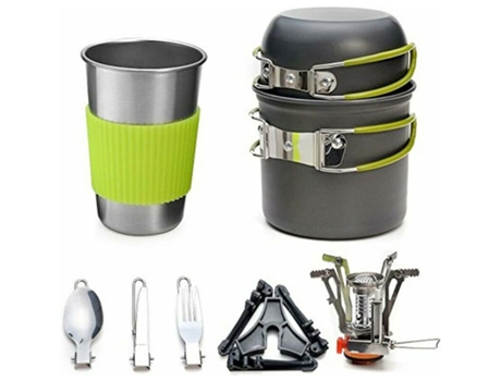 Juego de utensilios para exteriores para 1-2 personas, estufa de acampada, vajilla portátil para Picnic, cuenco de Gas, tanque de agua, cubiertos p...