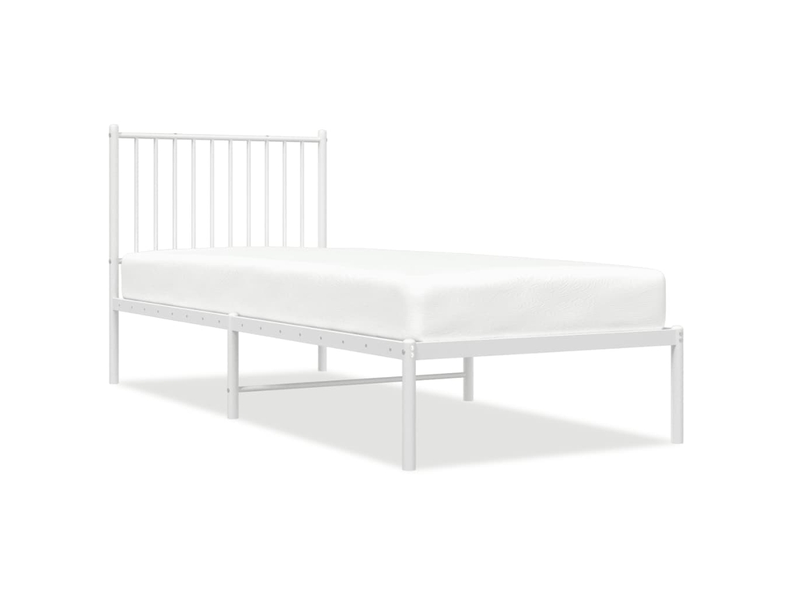 Cama con plataforma y cabecero de metal blanco (80x200 cm)