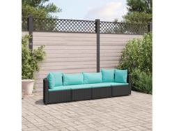 Conjunto de sofá de jardín de 4 piezas con cojines, mimbre sintético negro, Dkd Home Decor