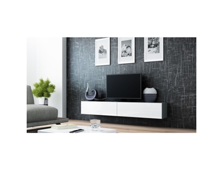 Mesa para Televisión CAMA MEBLE RTV VIGO180 s/b Blanco Gris Laminado Madera MDF Aglomerado 180x30x40 cm