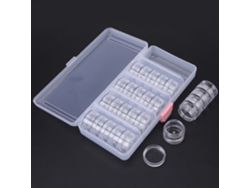 25 Pequeños Recipientes Redondos De Plástico Transparente Para Guardar Cuentas Y Joyas Con Caja Rectangular.
