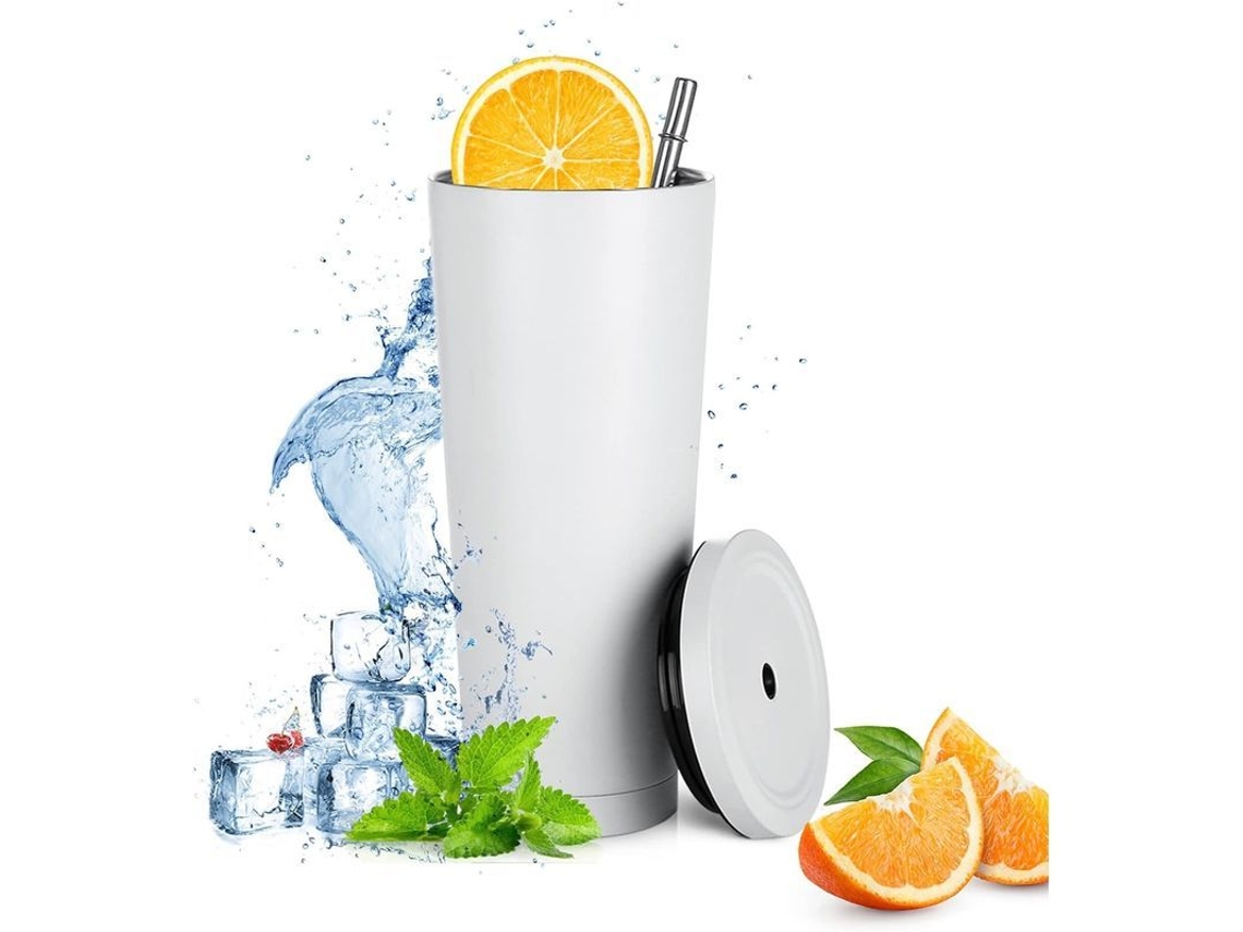 Vaso De Acero Inoxidable Con Pajita Y Tapa, 500 Ml (17 Oz), Dos Capas, Mantiene Las Bebidas Calientes O Frías.