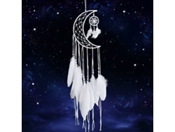 Cazador De Sueños Artesanal Diseño Luna Con Plumas Colgante Pared Decoración Hogar Regalo Blanco