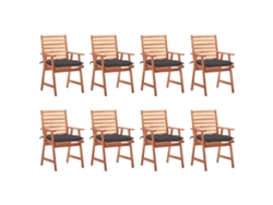 Sillas de comedor de jardín DKD Home Decor de 8 piezas con cojines de acacia maciza