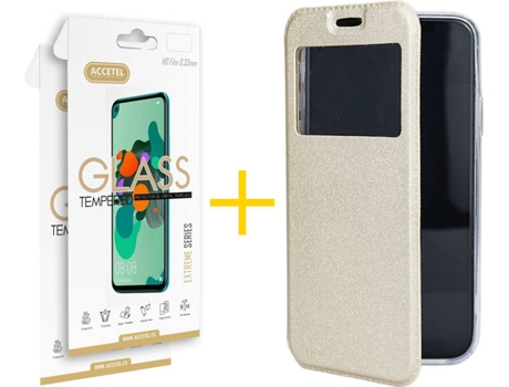 Kit Funda + 2 Protectores de Pantalla Samsung Galaxy S20 Ultra 5G ACCETEL Gandy Flip (Dorado)
