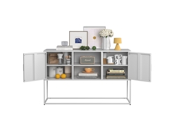 Mueble Auxiliar Metálico, Aparador Con Caja Fuerte, Robusta Construcción Metálica Con Elegante Acabado Blanco, 75 × 120 × 40 Cm