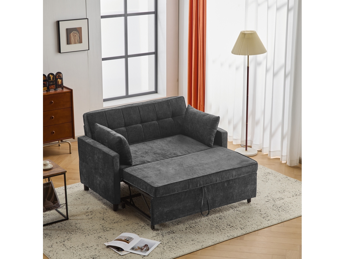 Sofá cama de 2 plazas - Doble función, respaldo ajustable, chenilla, espuma de alta densidad - Negro antiguo