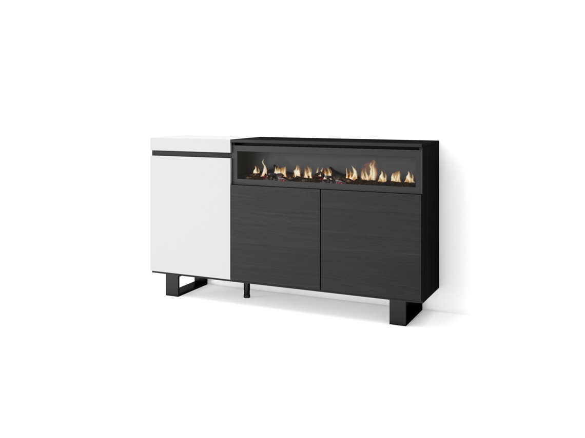 Aparadores para salón 150x87x35cm 3 Puertas Chimenea eléctrica Diseño industrial Blanco y negro