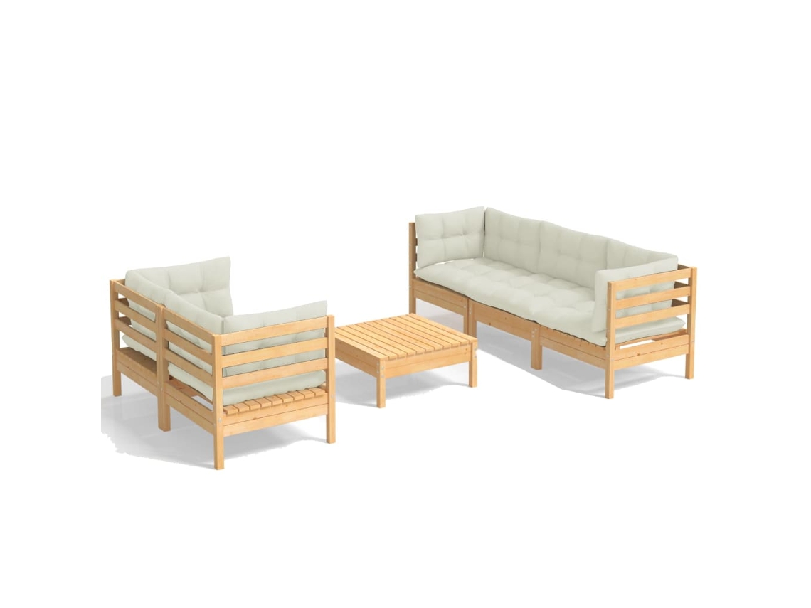 Maison Exclusive - Muebles De Jardín 6 Piezas Cojines Madera De Pino Crema