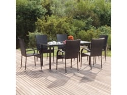 Juego de comedor de jardín de 7 piezas en mimbre sintético negro, Dkd Home Decor