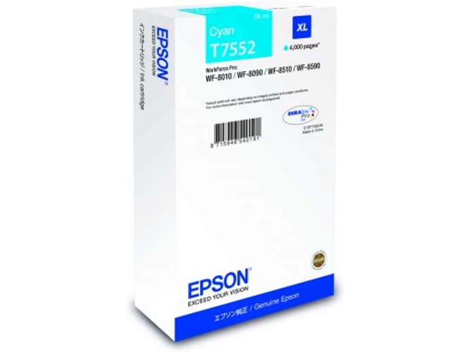 Cartucho de tinta original EPSON, T7552 39 ml , Cian, XL, C13T755240