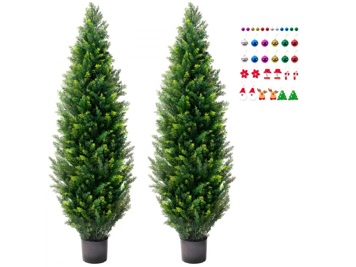 Juego de topiario de cedro artificial de 152 cm con maceta y protección UV Tekmaquinas