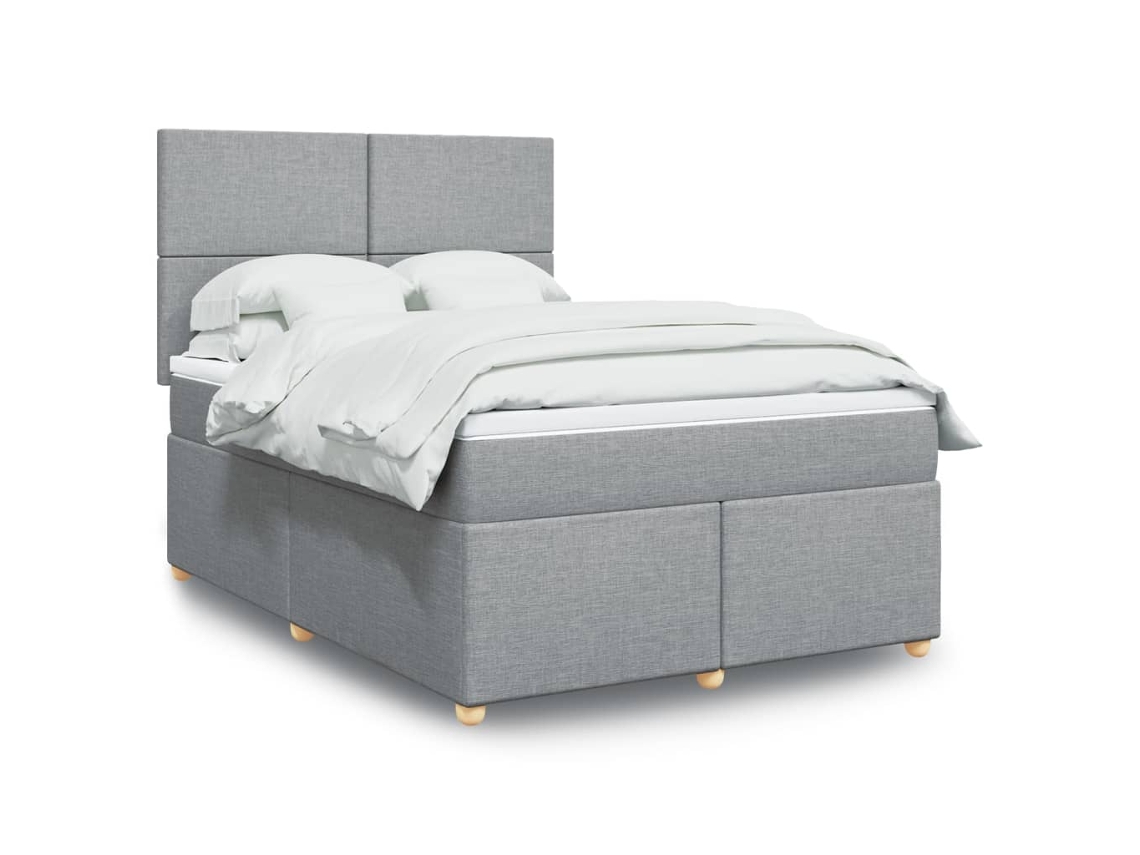 Cama Box Spring Con Colchón Tela Gris Claro 160x200 Cm