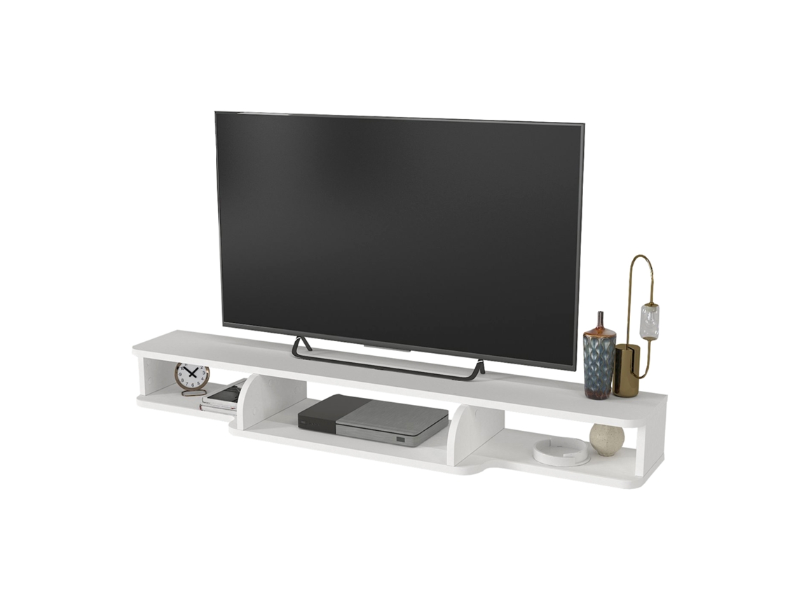 Mueble de TV moderno con tres cajones y un compartimento abierto, alto brillo con luces LED que cambian de color, 180 x 3845 cm, Ehstmind