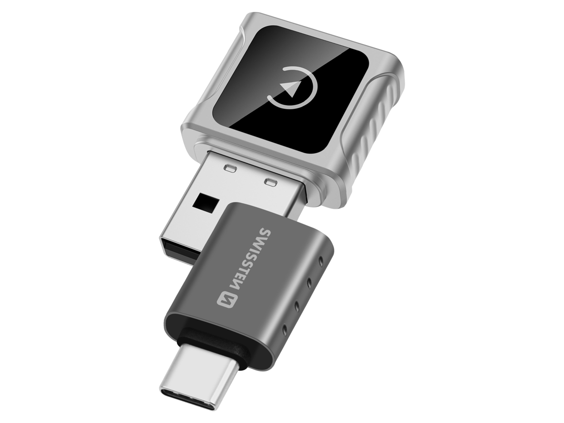Adaptador inalámbrico Carlink para CarPlay y Android Auto / Adaptador USB-C, gris, SWISSTEN