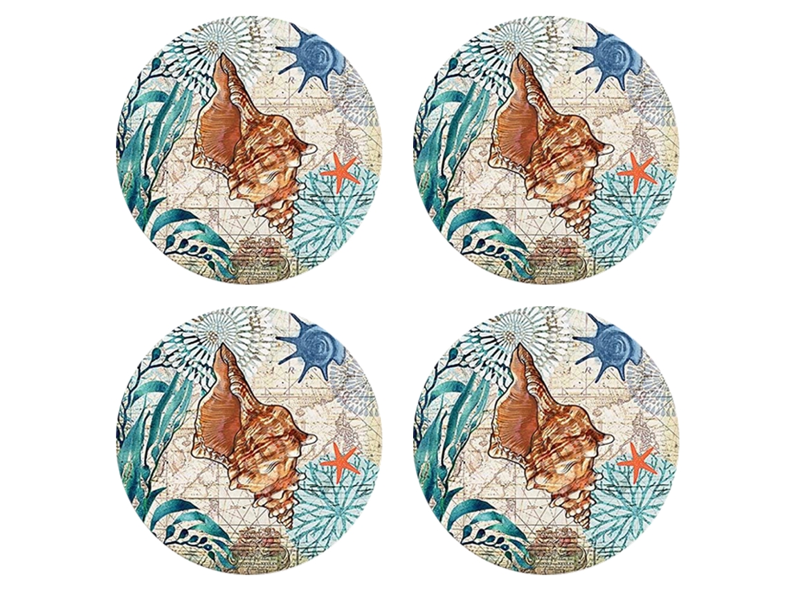 Posavasos de piedra con soporte, base de corcho con temática de playa tropical, para regalos de nuevo hogar NEVEANCE