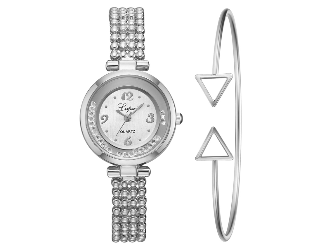 Reloj De Pulsera De Cuarzo Informal Para Mujer Con Diamantes De Imitación Y Elegante Brazalete Plateado Y Blanco.
