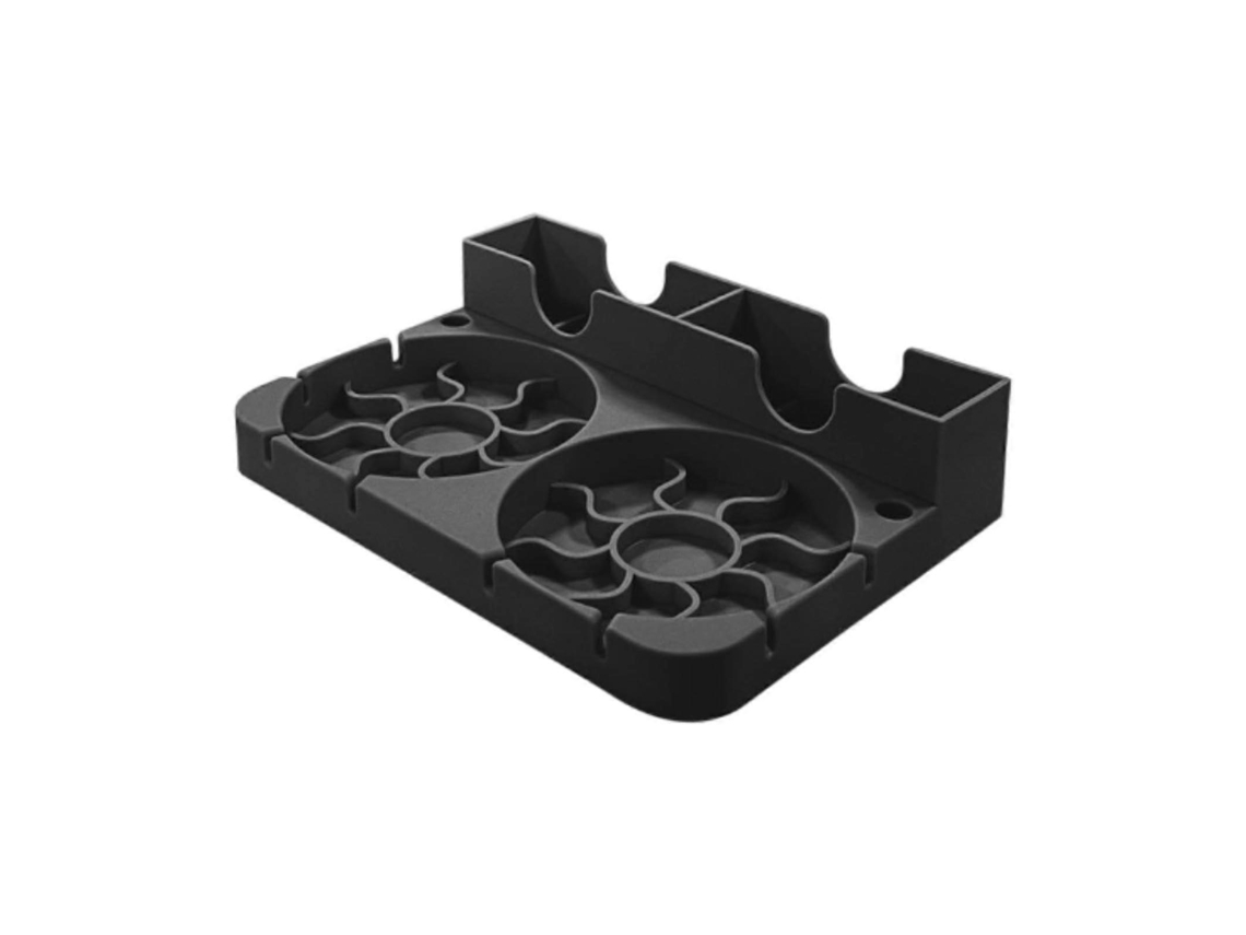 Escurridor de botellas de silicona negra con bandeja antigoteo, soporte para tazas que ahorra espacio en la cocina.